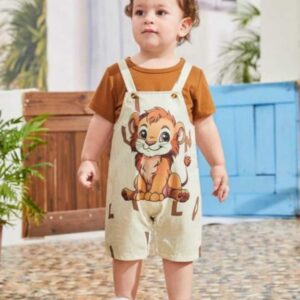 INDHRANI TEXTILE Dungaree For Baby Boy and Baby Girl | Cotton Printed Dungaree set For Kids (Yellow)