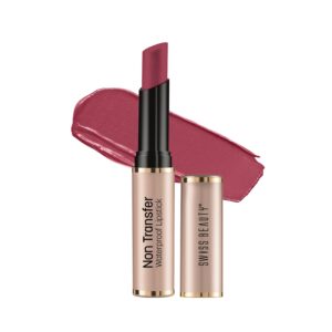 Swiss Beauty Non-Transfer Waterproof Lipstick with Jojoba Seed Oil | Matte Finish | Long-Lasting | Highly Pigmented | Shade- Rusty Nude, 3gm